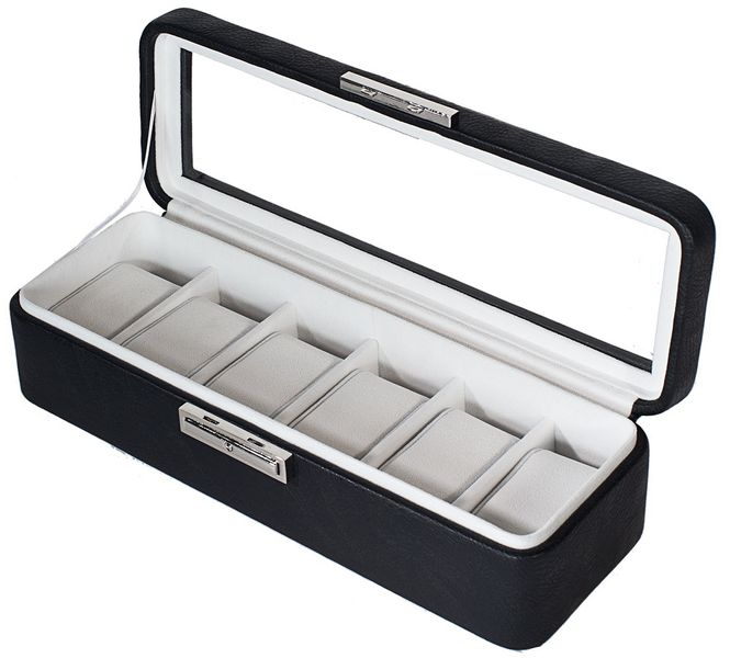 Hovedbilde Klokkeskrin med vindu for 6 klokker i sort / hvit