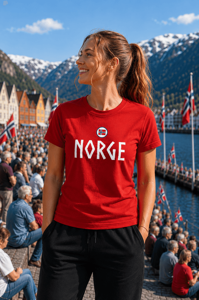 Norge t-shirt i rød viking - Perfekt til fotball-VM