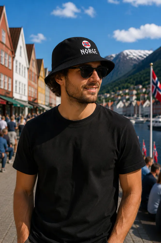 Bøttehatt Norge  i sort - Unisex 