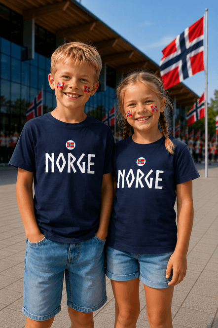 Hovedbilde Norge t-shirt i marine viking til barn - Perfekt til fotball-VM